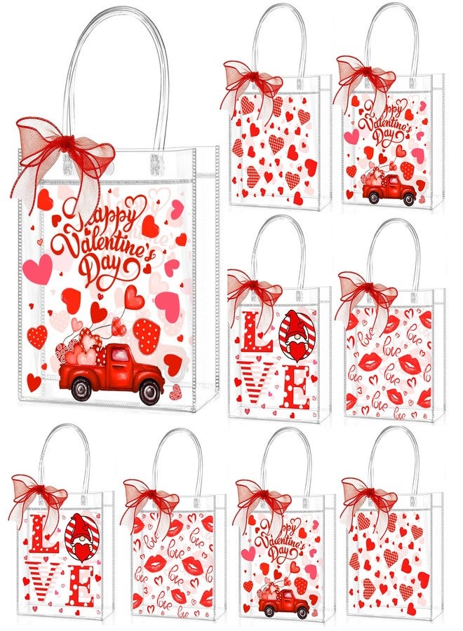 Zenoble 24 Pcs Valentines Gift Bags 4 Styles of Double-Sided PVC Clear Bags Valentine's Day Goodie Gift Bag with Red Ribbon for Anniversaries Weddings Valentine's Day Party Favor - Image 1